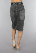 Antraciet Denim Midi Rok met Riempje
