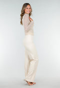 Beige See Through Kanten Top met Gedrappeerd Effect