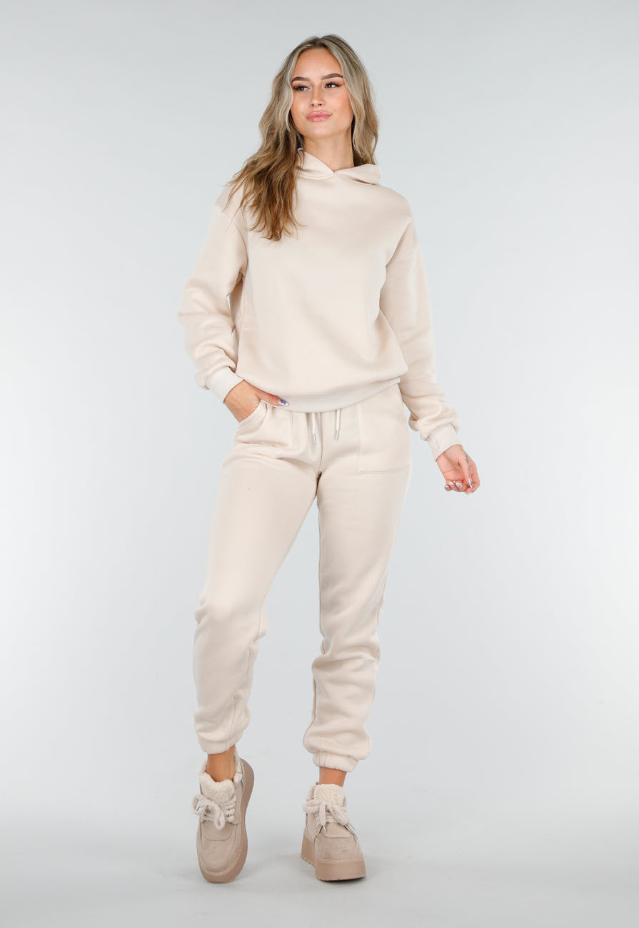 Beige Suède Sneakers met Warme Voering en Plateauzool