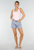Roze Rib Tank Top met Glitters en Aansluitende Pasvorm