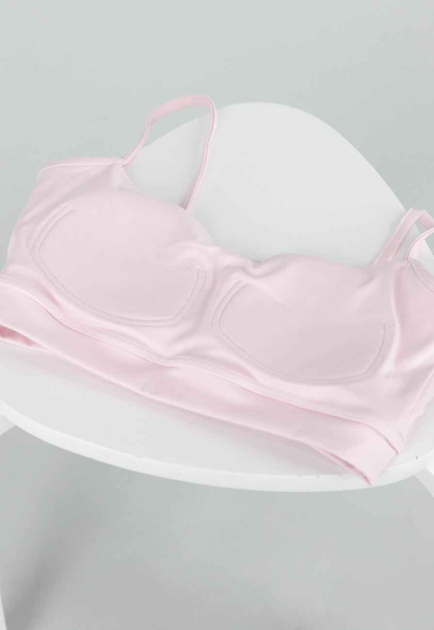 Roze Stretch Mesh Crop Top met Losse Top en Pads