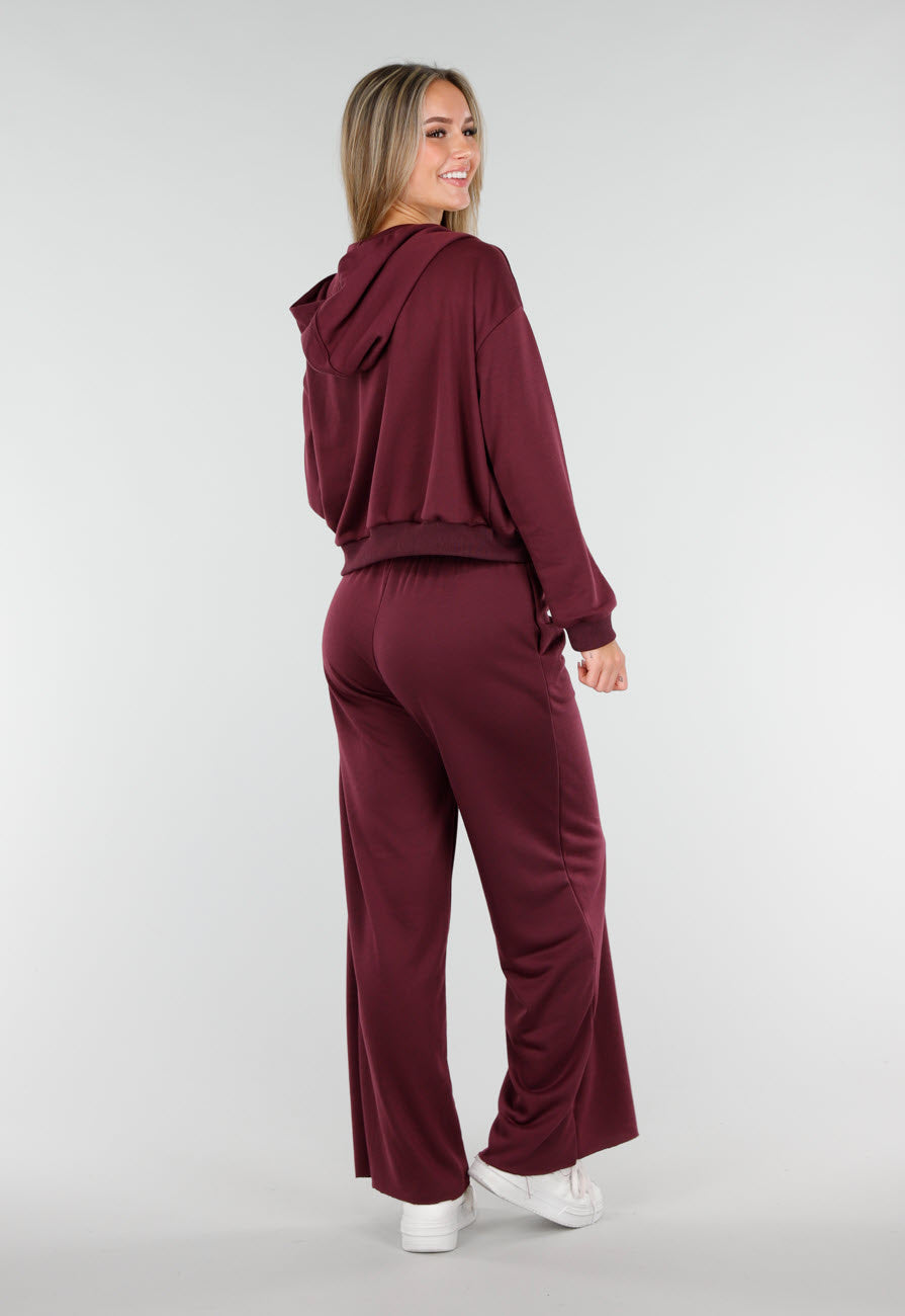 Bordeauxrode Jogging Set met Vest en Wijde Broek