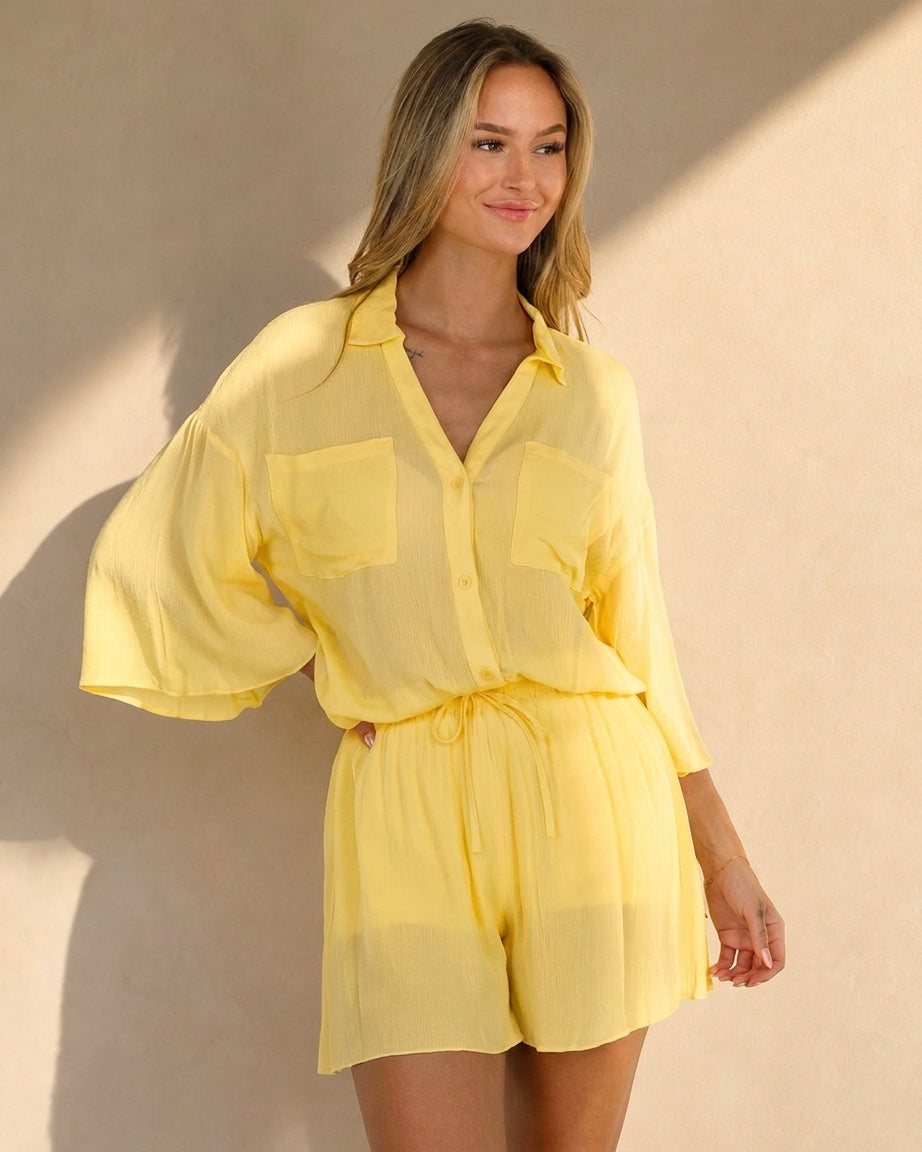 Butter Yellow Blouse met Short en Ondershort Set