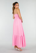 Roze Mousseline Maxi Jurk met Spaghettibandjes en Smokdetail