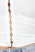 Witte Mouwloze Crop Top met Haaksluiting en Stretch