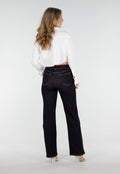 Donkerblauwe High Waist Overslag Wide Leg Jeans met Rechte Pijpen