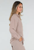 Beige Blouse met Kraag, Knoopsluiting en Lange Mouwen