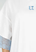 Wit Oversized T-Shirt met Blauw Kant