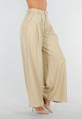 Beige Wide Leg Pantalon met Plooien en Stretch