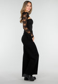 Zwarte Top met Kant, Stretch en Cut-Out Detail