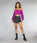 Paars Off Shoulder Topje met Pofmouwen
