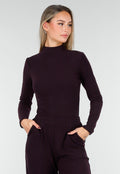 Aubergine Zachte Stretch Top met Lange Mouwen