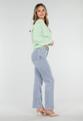 Mintgroene Gebreide Wollen Twist Trui met V Hals en Open Rug