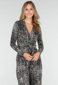 Zwart Beige Jumpsuit met Print en Ceintuur