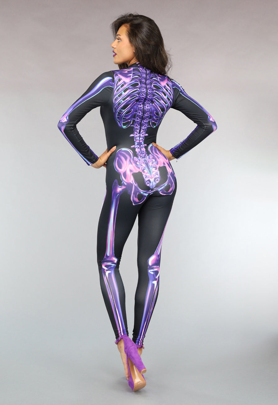 Paarse Cyber Skeletten Print Jumpsuit