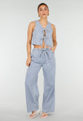 Lichtblauwe Denim Set met Gilet Top en Wijde Broek