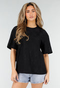 Zwart Kanten T-shirt met Korte Mouwen en Ronde Hals
