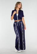 Donkerblauwe Two-Piece Set met Vestje en Wijde Pijpen