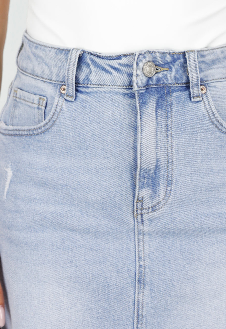 Lichtblauwe Denim Mini Rok met Ruwe Afwerking