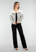 Wit Zwart Gestreept Vest met Gouden Knopen en Pockets