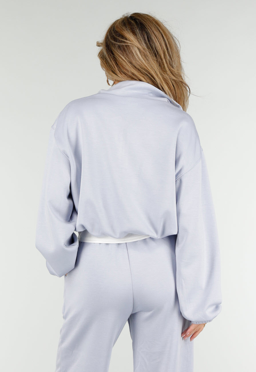 Lichtblauwe Sweater met Halve Rits en Elastische Boorden
