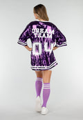 Paarse Oversized Pailletten Jersey Top met V Hals