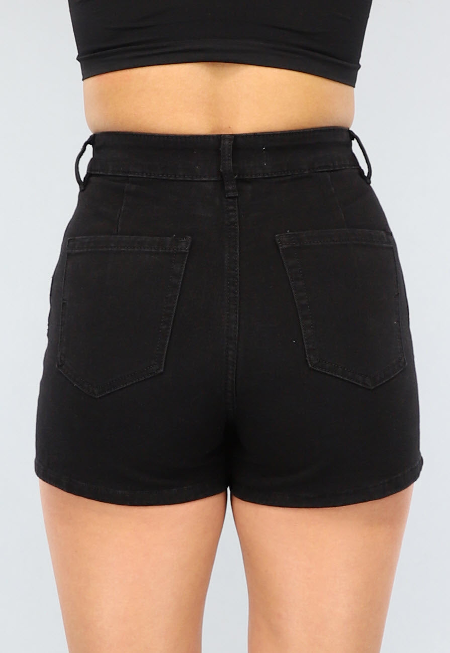 Redial Jeans  Zwarte Denim Overslag Skort met Knoopjes