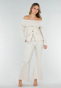 Beige Flared Pantalon met Elastische Tailleband