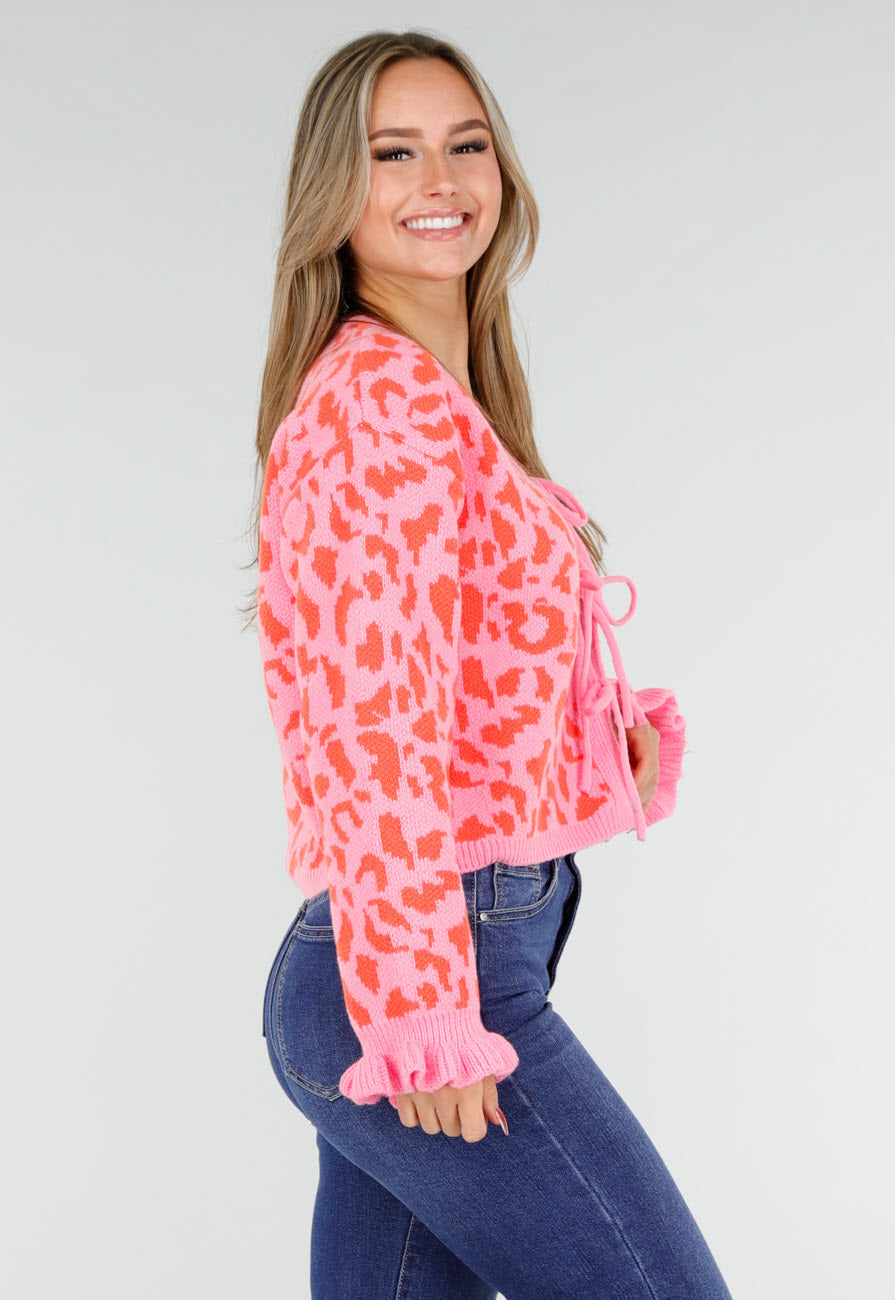 Roze Trui met Oranje Panterprint en Striksluiting