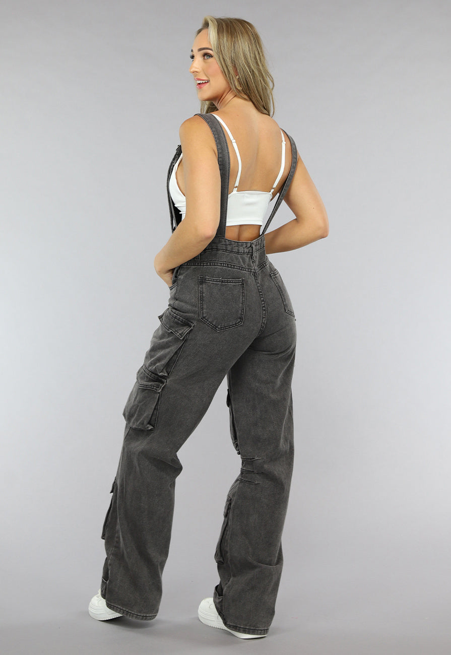 Grijze Wide Leg Cargo Tuinbroek