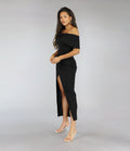 Lange Zwarte Off Shoulder Galajurk met Split