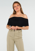 See Through Doorschijnende Zwarte Off-Shoulder Stretch  Mesh Top