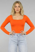 Oranje Longsleeve Top met Vierkante Hals