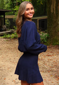 Donkerblauwe Gebreide 2-Piece Set met Trui en Rok