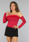 Bordeaux Rode Crop Top met Fluff