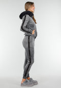 Grijs Velours Huispak met Nepbont Capuchon en Rits