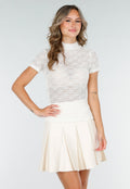 Gebroken Witte Gehaakte Stretch  Top met Col en Korte Mouwen