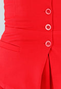 Rood Strapless Knoopdetail Korsettop met Plooi en Paspelzakken