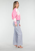 Roze Trui met Witte Hartprint en Franjes