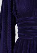 Navy Blauwe Jurk met Plissé en Ruche Taille