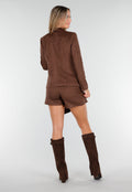 Bruine Stretch Suede Double Breasted Blazer