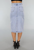 Denim Midi Rok met Gouden Coating