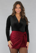 Velours Bodysuit in Zwarte met Wikkel Look