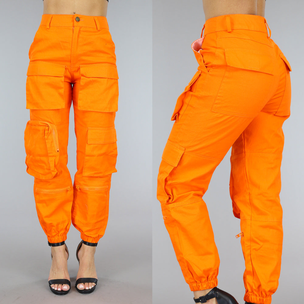 Fel Oranje Cargo Broek met Zakken