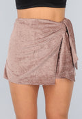 Taupe Fluwelen Skort met Strikdetail