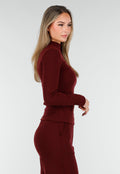 Burgundy Zachte Stretch Top met Col en Lange Mouwen