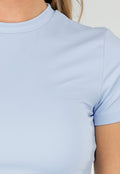 Lichtblauwe Sporttop met Ronde Hals en Korte Mouwen Stretch
