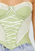 Groen Strapless Korset met Satijnen Veters