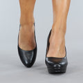 Zwarte Lederlook Pumps met Plateau