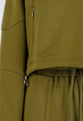 Olijfgroene Cropped Lounge Trui met Halve Rits en Hoge Kraag